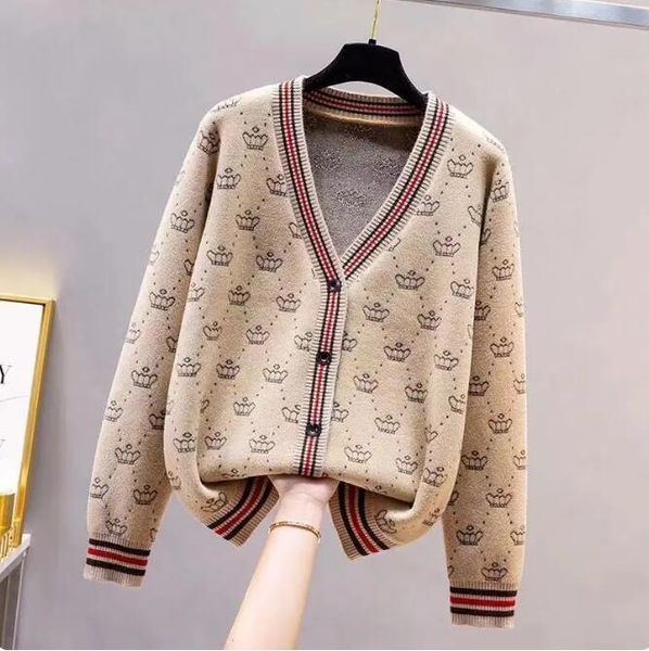 women's sweaters knitted cardigan contrast color stripe crown pattern v neck button long sleeves wholesale female clothes, White;black
women's sweaters knitted cardigan contrast color stripe crown pattern v neck button long sleeves wholesale female clothes, White;black