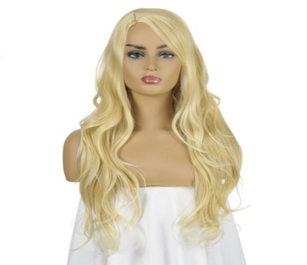 

women middle part long curly ladies party natrual blonde 65 cm synthetic hair wigs7964438, Black