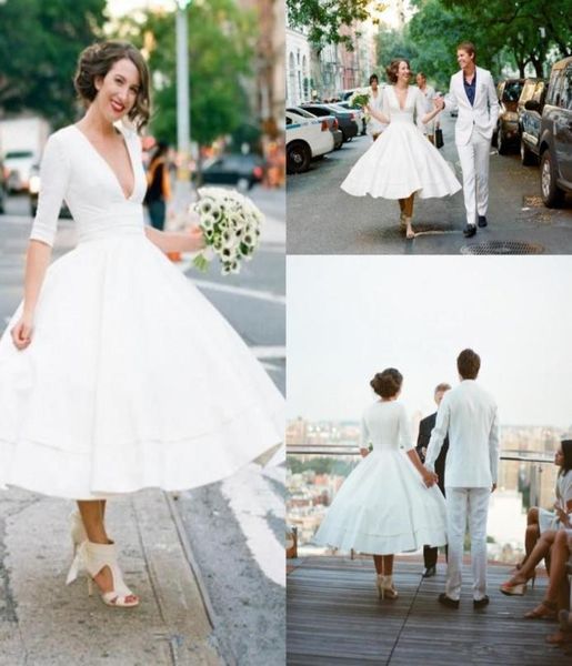 vintage tea length 50s short wedding dresses with sleeves v neck vintage 1950s informal country garden boho reception bridal 5015186, White
vintage tea length 50s short wedding dresses with sleeves v neck vintage 1950s informal country garden boho reception bridal 5015186, White