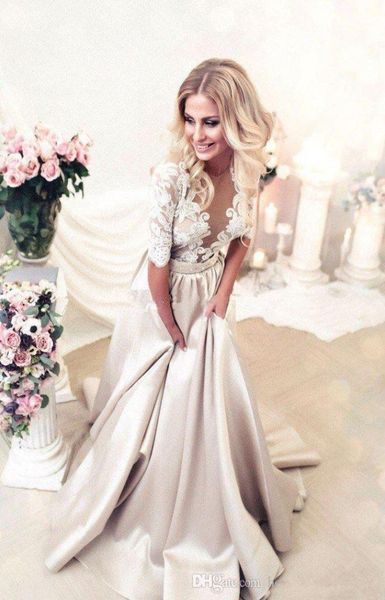 white lace champagne satin bridal dresses half long sleeve lace applique wedding dresses sheer neck illusion wedding gown buttons 8673479
white lace champagne satin bridal dresses half long sleeve lace applique wedding dresses sheer neck illusion wedding gown buttons 8673479