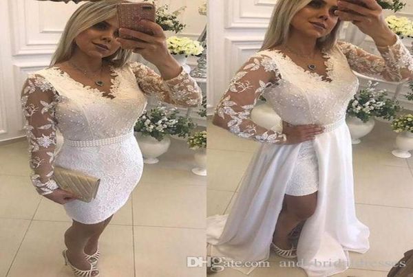white pearls short party evening dresses with detachable skirt illusion long sleeves lace formal prom gowns3189129, Black;red
white pearls short party evening dresses with detachable skirt illusion long sleeves lace formal prom gowns3189129, Black;red
