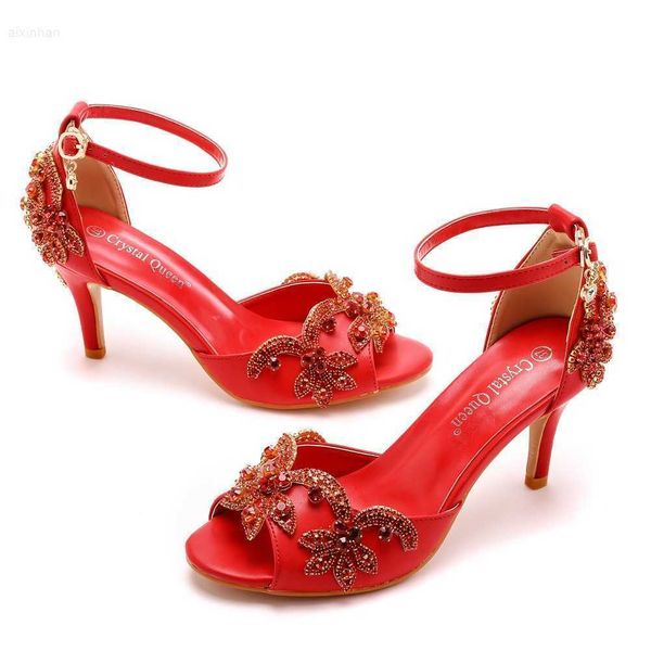 7cm fish with shallow mouth flat button strap large red rhinestone slim heels sandals bridal wedding, Black
7cm fish with shallow mouth flat button strap large red rhinestone slim heels sandals bridal wedding, Black