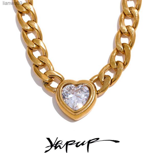 yhpup stainless steel golden chain link heart bling zirconia pendant necklace 18k pvd plated waterproof fashion jewelry l230704, Silver
yhpup stainless steel golden chain link heart bling zirconia pendant necklace 18k pvd plated waterproof fashion jewelry l230704, Silver