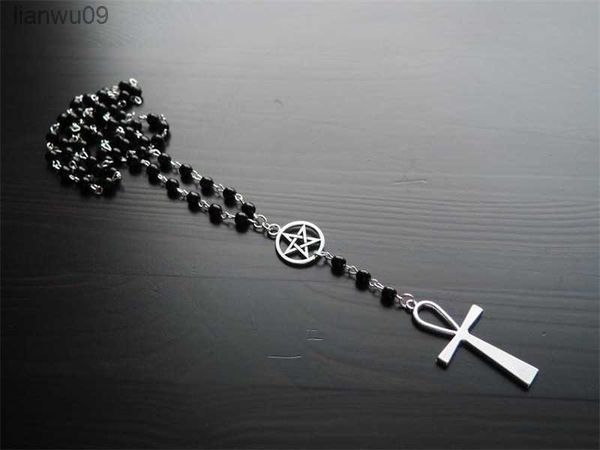 ankh and pentagram rosary necklace wicca pagan rosary black beads charm jewelry for women gift fashion simple jewellery l230704, Silver
ankh and pentagram rosary necklace wicca pagan rosary black beads charm jewelry for women gift fashion simple jewellery l230704, Silver
