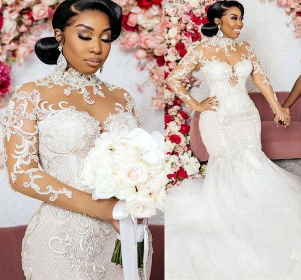 2021 plus size arabic aso ebi lace beaded mermaid wedding dress high neck sheer neck long sleeves vintage bridal gowns dresse6740197, White
2021 plus size arabic aso ebi lace beaded mermaid wedding dress high neck sheer neck long sleeves vintage bridal gowns dresse6740197, White