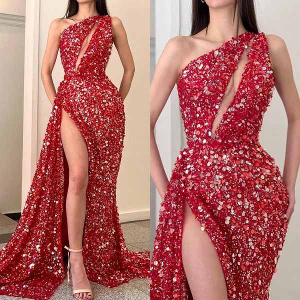 fashion red sequins prom dresses one shoulder evening gowns pleats slit formal red carpet long special occasion party dress, Black
fashion red sequins prom dresses one shoulder evening gowns pleats slit formal red carpet long special occasion party dress, Black