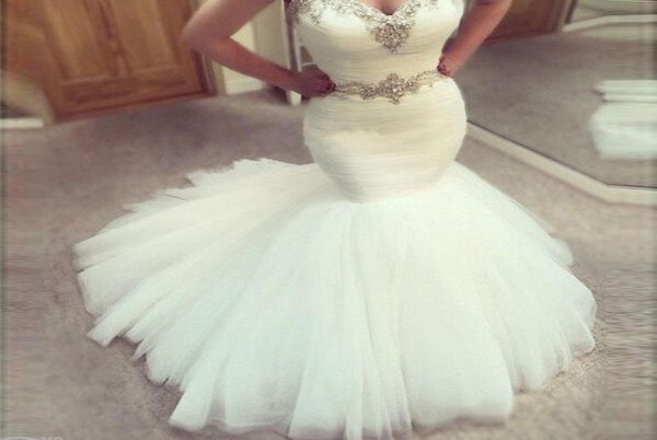 2020 new long mermaid wedding dresses sweetheart sleeveless country tulle beads crystal waist modest sheath satin plus size b3793141, White
2020 new long mermaid wedding dresses sweetheart sleeveless country tulle beads crystal waist modest sheath satin plus size b3793141, White