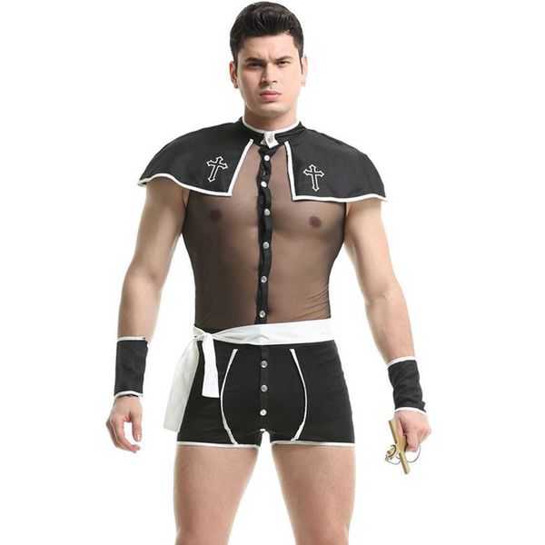 set role play mens mesh priest cosplay uniform set gay bar dance perform costume outfithkd230703, Black;white
set role play mens mesh priest cosplay uniform set gay bar dance perform costume outfithkd230703, Black;white