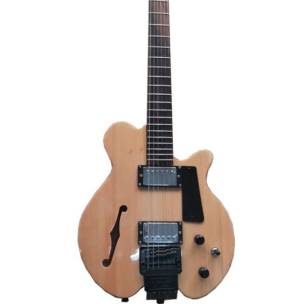 high grade hollow f hole headless electric guitar peach blossom core and spruce