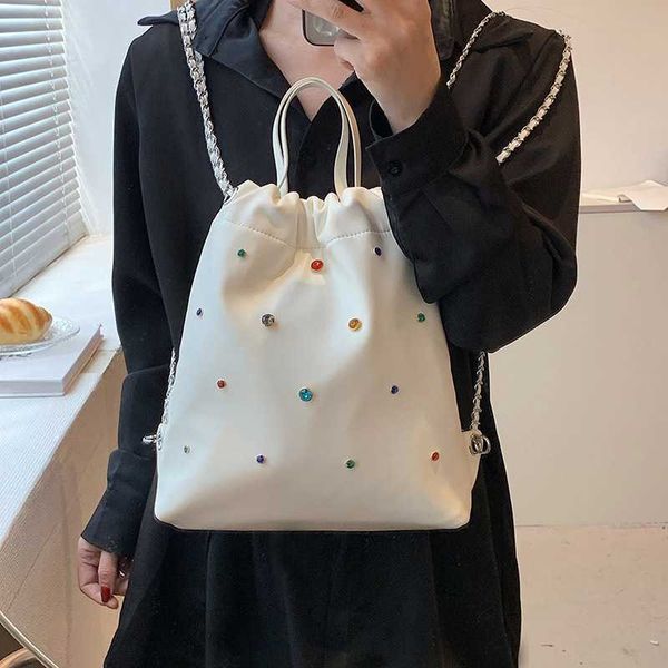 new evening bags backpack women's silver colored diamond chain bucket bag one shoulder portable 230704
new evening bags backpack women's silver colored diamond chain bucket bag one shoulder portable 230704