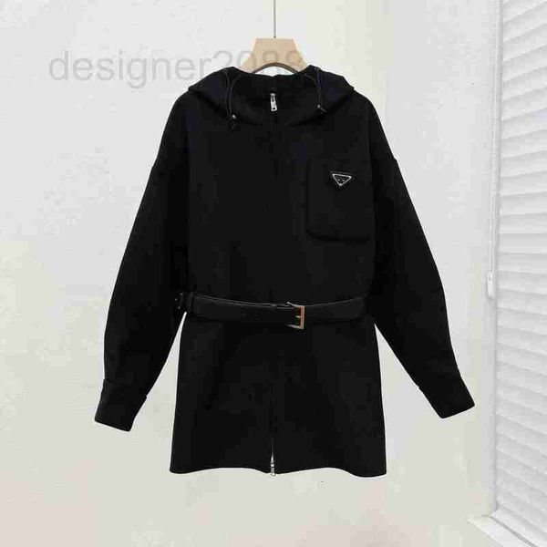 women's wool & blends designer elegant and pocket triangle decorative letter zipper belt waistband hooded woolen medium length coat for, Black
women's wool & blends designer elegant and pocket triangle decorative letter zipper belt waistband hooded woolen medium length coat for, Black