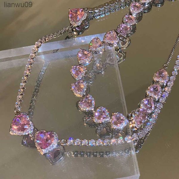 korean sweet pink crystal heart necklace for women girls shine zircon snake chain choker collare statement wedding party jewelry l230704, Silver
korean sweet pink crystal heart necklace for women girls shine zircon snake chain choker collare statement wedding party jewelry l230704, Silver