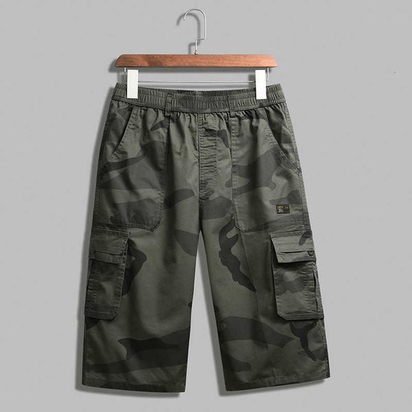 men's summer washed cropped shorts work loose casual cotton pants elastic band style, White;black