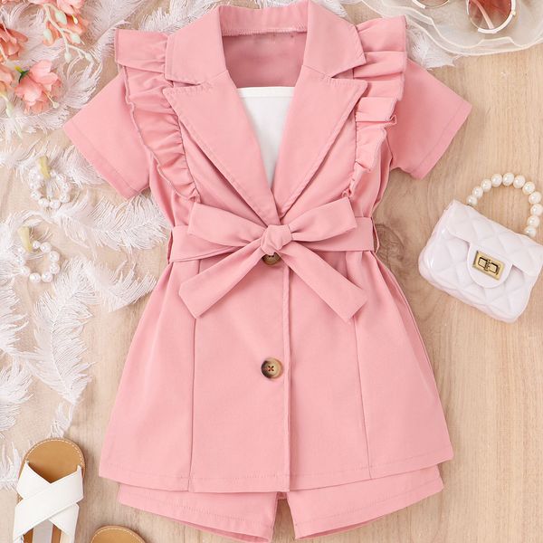 clothing sets summer girl suit strap solid color short sleeved lapel jacket shorts 3pcs girls outfits korean kids children 230704, White
clothing sets summer girl suit strap solid color short sleeved lapel jacket shorts 3pcs girls outfits korean kids children 230704, White