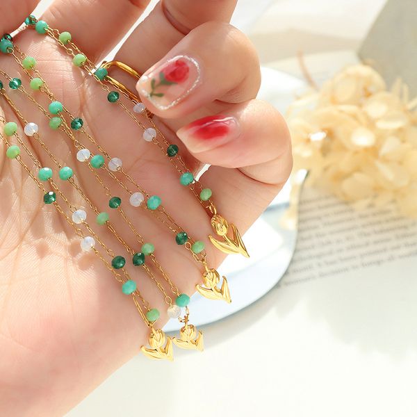 mori style personality trend fresh crystal beaded tulip pendant necklace europe and the united states ins wind titanium steel gold-plated ch, Silver
mori style personality trend fresh crystal beaded tulip pendant necklace europe and the united states ins wind titanium steel gold-plated ch, Silver
