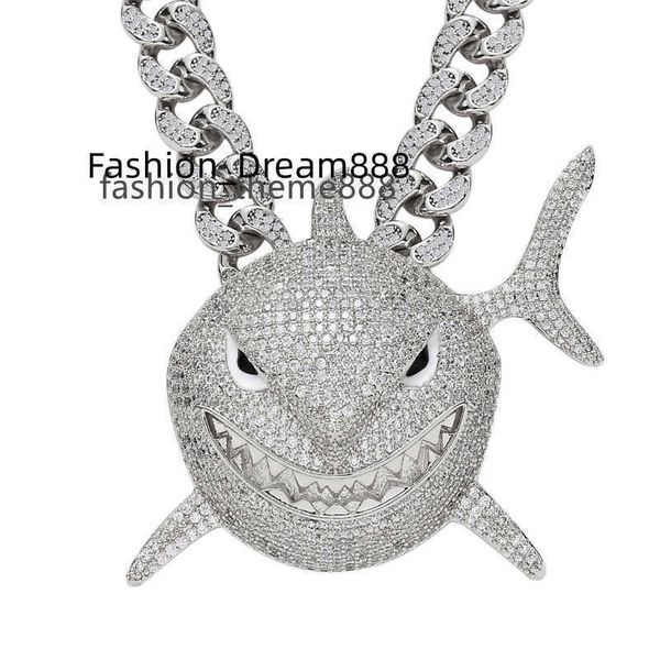 big shark pendant cuban link chain iced out shining lab diamond vvs1 moissanite stone pendant necklaces, Silver
big shark pendant cuban link chain iced out shining lab diamond vvs1 moissanite stone pendant necklaces, Silver