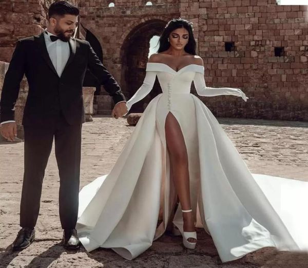 a line wedding dresses graceful 2023 off the shoulder neck bridal gowns with detachable train side split satin vestido de novia b09656600, White
a line wedding dresses graceful 2023 off the shoulder neck bridal gowns with detachable train side split satin vestido de novia b09656600, White