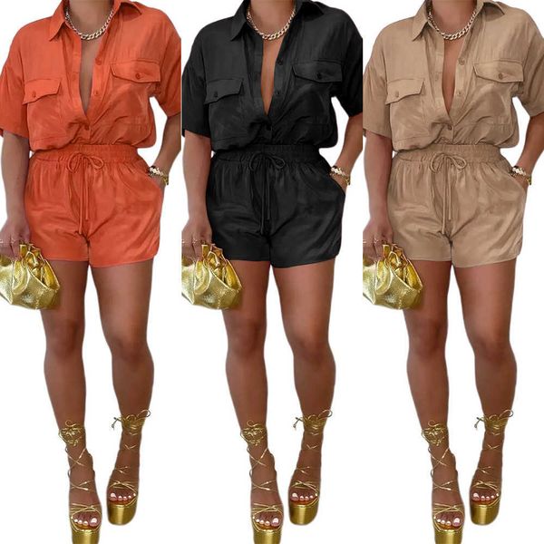 womens shorts tracksuits fashion casual button pocket shirt bandage pants set for summer 2023, Gray
womens shorts tracksuits fashion casual button pocket shirt bandage pants set for summer 2023, Gray