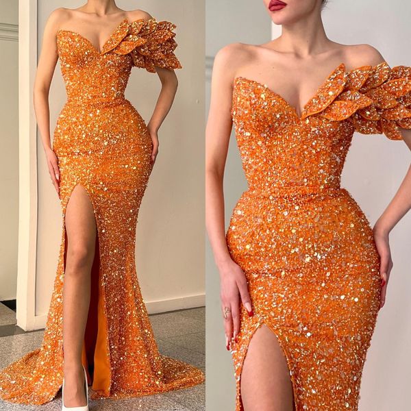 fashion orange sequins prom dresses sweetheart evening gowns pleats slit formal red carpet long special occasion party dress, Black
fashion orange sequins prom dresses sweetheart evening gowns pleats slit formal red carpet long special occasion party dress, Black