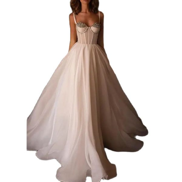 new rhinestone spaghetti strap wedding dresses sweetheart neck illusion bridal gown a line bohemian robe de mariee, White
new rhinestone spaghetti strap wedding dresses sweetheart neck illusion bridal gown a line bohemian robe de mariee, White