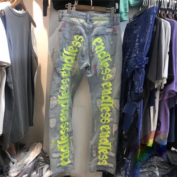 men's jeans heavy fabric embroidered endless men women qualit joggers trousers hole old jean cargo pants, Blue
men's jeans heavy fabric embroidered endless men women qualit joggers trousers hole old jean cargo pants, Blue