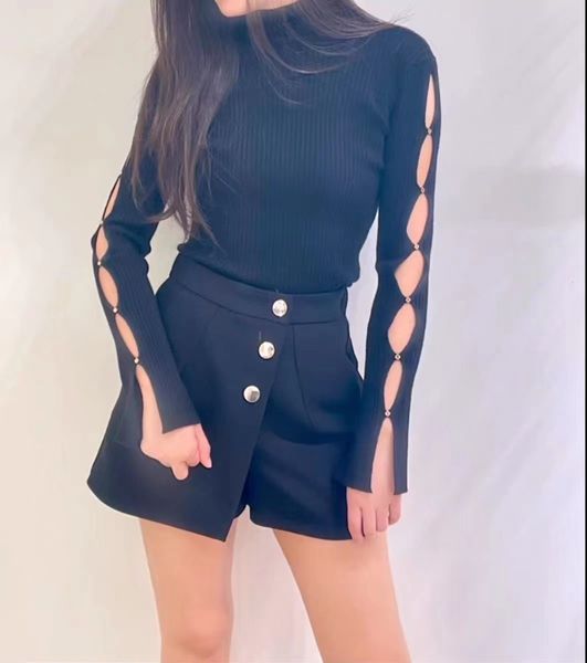 new -aje hollow long sleeve half high neck rib knit shirt for women, White
new -aje hollow long sleeve half high neck rib knit shirt for women, White