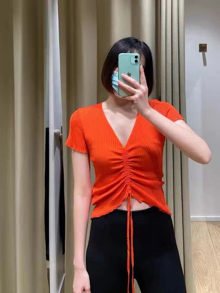 new -aje solid v-neck slim fit short sleeve drawstring short sleeve knit for women, White
new -aje solid v-neck slim fit short sleeve drawstring short sleeve knit for women, White