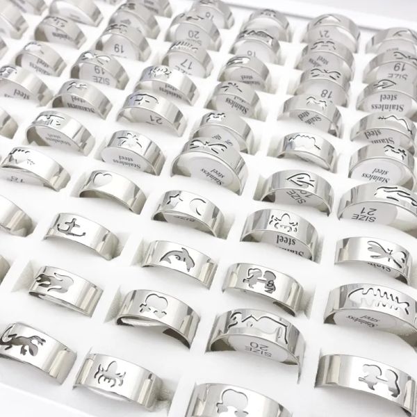 wholesale 100pcs lot mens womens stainless steel band rings laser cut patterns polished fashion jewelry ring party favor, Silver
wholesale 100pcs lot mens womens stainless steel band rings laser cut patterns polished fashion jewelry ring party favor, Silver