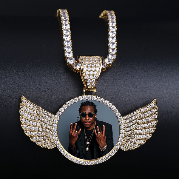 pendant necklaces gold custom made po with wings medallions necklace 4mm tennis chain cubic zircon men's hip hop jewelry 230704, Silver
pendant necklaces gold custom made po with wings medallions necklace 4mm tennis chain cubic zircon men's hip hop jewelry 230704, Silver