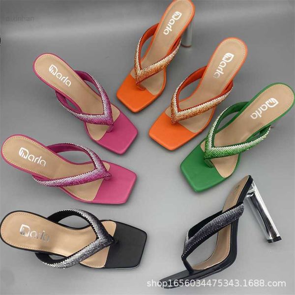 slippers fashion summer new thick heel high heels flip-flops wear clip toe rhinestone sandals women, Black
slippers fashion summer new thick heel high heels flip-flops wear clip toe rhinestone sandals women, Black