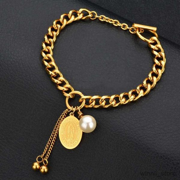 charm bracelets stainless steel new fashion upscale jewelry mary pearl buckle tassel thick chain bracelets for women r230704, Golden;silver
charm bracelets stainless steel new fashion upscale jewelry mary pearl buckle tassel thick chain bracelets for women r230704, Golden;silver