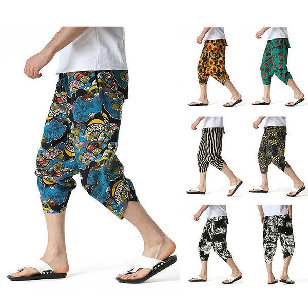 summer new men's chinoiserie cotton linen wide leg capris ethnic printed beachwear, White;black
summer new men's chinoiserie cotton linen wide leg capris ethnic printed beachwear, White;black