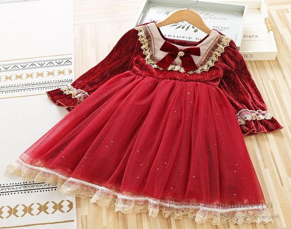 children christmas party dresses girls velvet splicing sequins lace tulle dress kids bows tie embroidery falbala sleeve princess c5125940, Red;yellow
children christmas party dresses girls velvet splicing sequins lace tulle dress kids bows tie embroidery falbala sleeve princess c5125940, Red;yellow