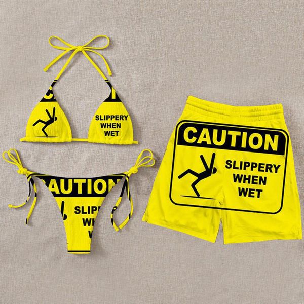 men's shorts caution slippery when wet 3d all over printed summer men for women bikini couple matching beach 02 230703, White;black
men's shorts caution slippery when wet 3d all over printed summer men for women bikini couple matching beach 02 230703, White;black
