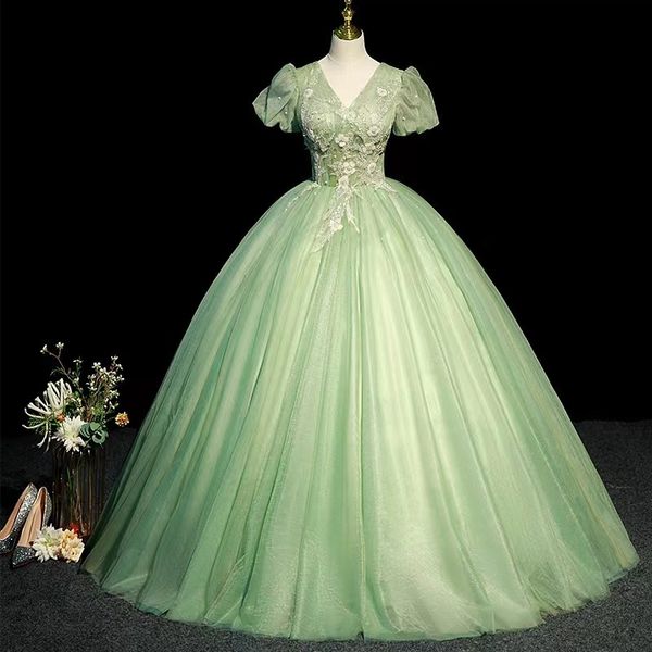 light green quinceanera dress gowns v neck lace appliques ruffled pshoot maternity robes front open or closed pgraphy prom dresses party eve, Black
light green quinceanera dress gowns v neck lace appliques ruffled pshoot maternity robes front open or closed pgraphy prom dresses party eve, Black