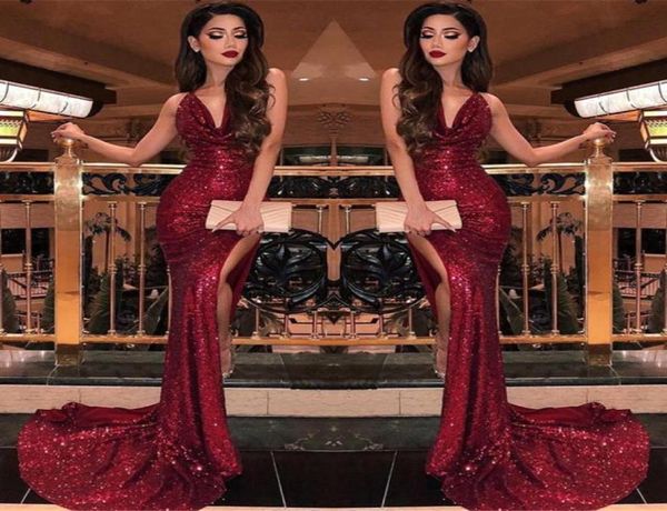 2019 burgundy v neck sequin mermaid prom dresses split high slits vestidos de fiesta sweep train formal long evening party prom go7585878, Black
2019 burgundy v neck sequin mermaid prom dresses split high slits vestidos de fiesta sweep train formal long evening party prom go7585878, Black