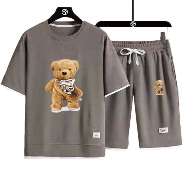 2023 summer brand fashion men's waffle casual teddy bear t-shirt and shorts set basketball sports fitness breathable quick dry 2 piece, Gray
2023 summer brand fashion men's waffle casual teddy bear t-shirt and shorts set basketball sports fitness breathable quick dry 2 piece, Gray