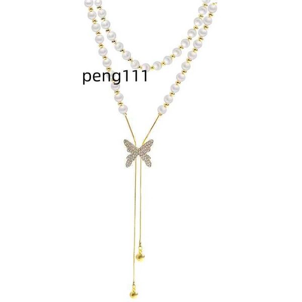 and the europe united states fashion personality trend all match pearl butterfly pull pendant titanium steel necklace, Silver