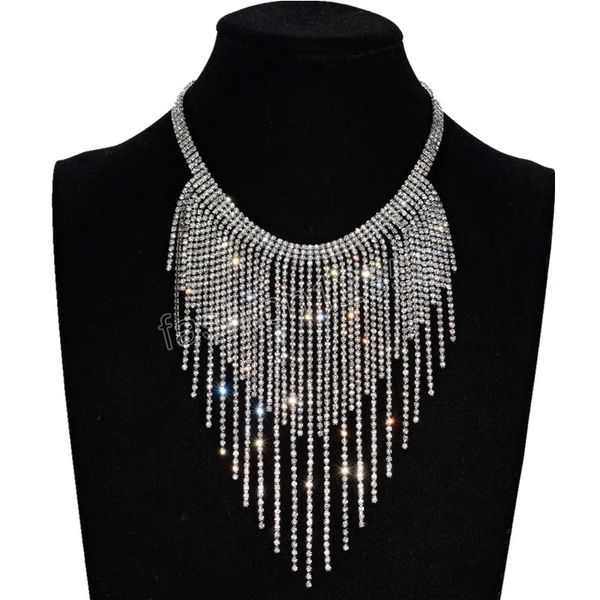 sparkling rhinestone tassel chain pendant women's necklace party wedding accessories luxury jewelry necklace, Golden;silver
sparkling rhinestone tassel chain pendant women's necklace party wedding accessories luxury jewelry necklace, Golden;silver