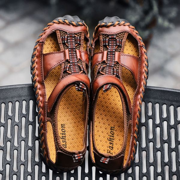 

slippers cungel men sandals genuine leather sandals summer casual shoes men's roman beach sandals sandalias de hombre de cuero 230703, Black