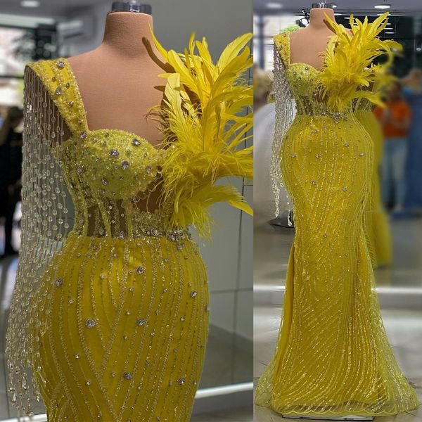 2023 aso ebi yellow mermaid prom dress crystals feather evening formal party second reception birthday bridesmaid engagement gowns dresses r, Black
2023 aso ebi yellow mermaid prom dress crystals feather evening formal party second reception birthday bridesmaid engagement gowns dresses r, Black