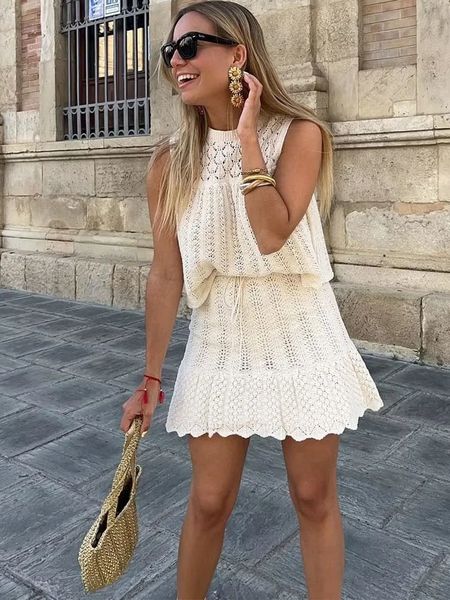 two piece dress traf y2k hollow out knitted women summer 2 sets 2023 thin sleeveless crop female ruffles mini skirt suits 230705, White
two piece dress traf y2k hollow out knitted women summer 2 sets 2023 thin sleeveless crop female ruffles mini skirt suits 230705, White