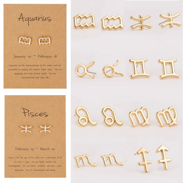 12 zodiac gold stud personality symbol twelve constellation earrings for women girl party jewelry, Golden;silver
12 zodiac gold stud personality symbol twelve constellation earrings for women girl party jewelry, Golden;silver