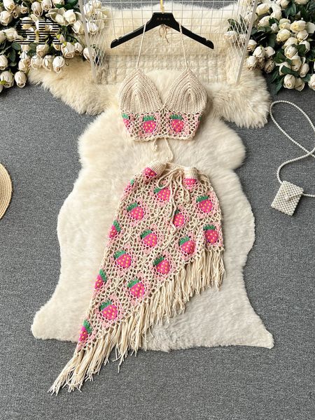 two piece dress singreiny knit bikini matching set summer women backless camisole elastic waist tassel skirt french vacation beach style sui, White
two piece dress singreiny knit bikini matching set summer women backless camisole elastic waist tassel skirt french vacation beach style sui, White