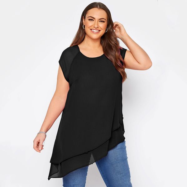 women's plus size tshirt asymmetrical elegant summer chiffon blouse women short sleeve layered hem casual tunic large clothing 230705, Black
women's plus size tshirt asymmetrical elegant summer chiffon blouse women short sleeve layered hem casual tunic large clothing 230705, Black