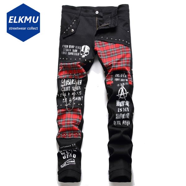 men's jeans rivet punk denim jeans pants skull patchwork streetwear hip hop denim pants men harajuku plaid fashion slim black jeans tro, Blue
men's jeans rivet punk denim jeans pants skull patchwork streetwear hip hop denim pants men harajuku plaid fashion slim black jeans tro, Blue