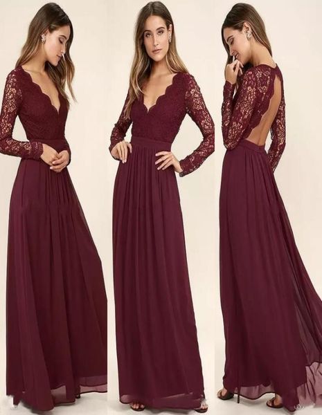western country style maroon chiffon bridesmaid dresses burgundy lace long sleeves vneck backless beach wedding party dresses che7253105, White;pink
western country style maroon chiffon bridesmaid dresses burgundy lace long sleeves vneck backless beach wedding party dresses che7253105, White;pink