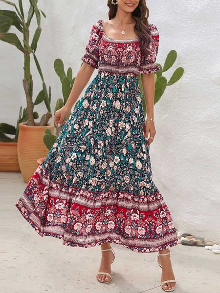 casual dresses boho floral print long dress women summer beach sundress short sleeve square neck ruffle pleated dress bohemian casual dresse, Black;gray
casual dresses boho floral print long dress women summer beach sundress short sleeve square neck ruffle pleated dress bohemian casual dresse, Black;gray