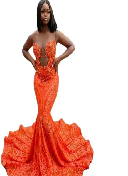 orange mermaid lace prom dresses sheer neck sequined graduation party gown custom made females robes de cocktail7106816, Black 
orange mermaid lace prom dresses sheer neck sequined graduation party gown custom made females robes de cocktail7106816, Black
