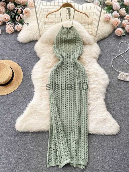 casual dresses singreiny backless knitted dress women halter sleeveless hollow out split sundress korean vacation knit beach long dress j230, Black;gray
casual dresses singreiny backless knitted dress women halter sleeveless hollow out split sundress korean vacation knit beach long dress j230, Black;gray